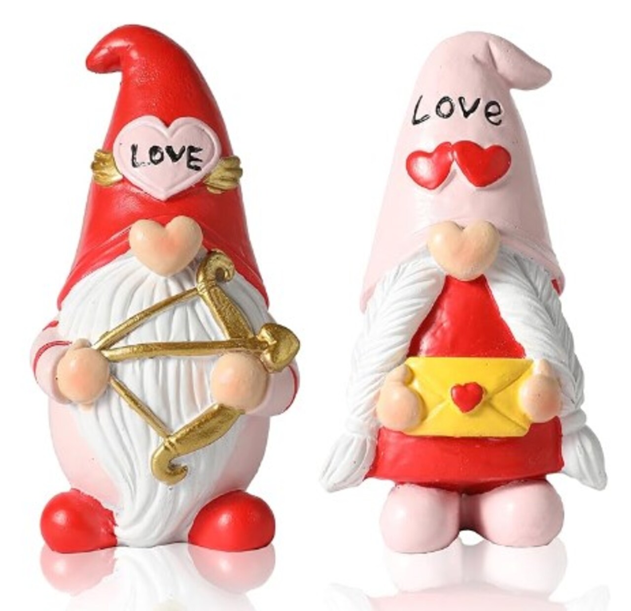 Set of 2 Adorable Resin Swedish Statue Figurines Valentine's Day Decor and Gifts (Valentine Gnomes)